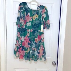 Floral Paradise young adult dress in Green and Pink